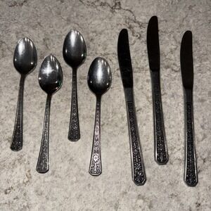 Interpur FLORENZ Stainless Petal Black Textured 5 Teaspoons 3 Butter Knives